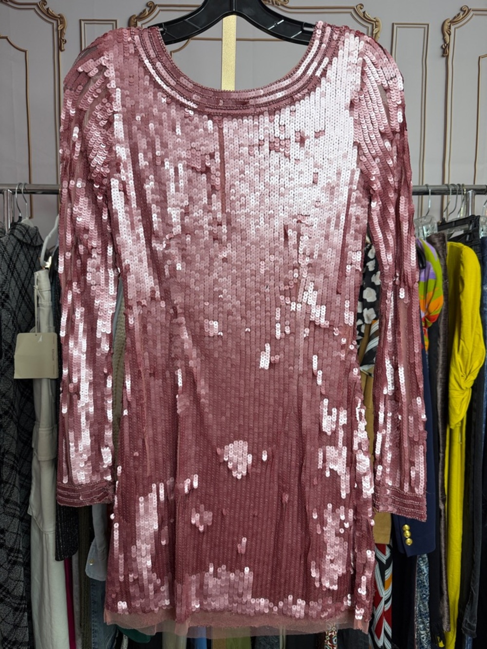 LoveShackFancy Devers Keyhole-Front Sequined Mini Dress. Size 2 - Picture 9 of 13